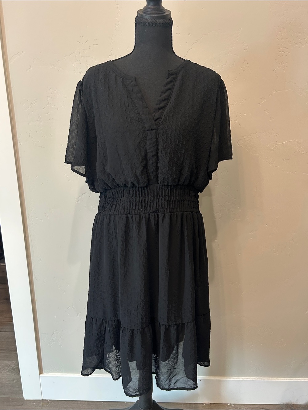 Maurices Black V-Neck Smocked-Waist Midi Dress XL